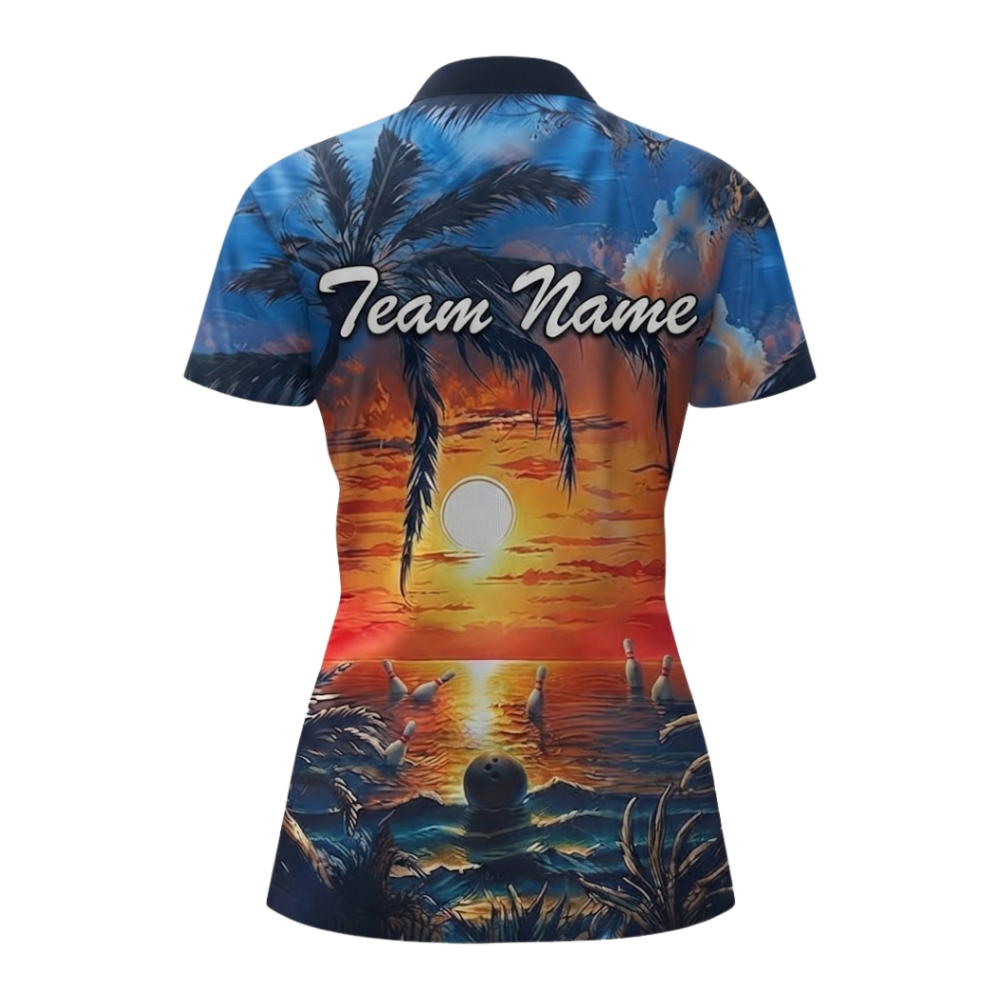 Tropical Sunset Custom Bowling Polo Shirt For Women, Custom Tropical Team Bowling Shirt BZ0673
