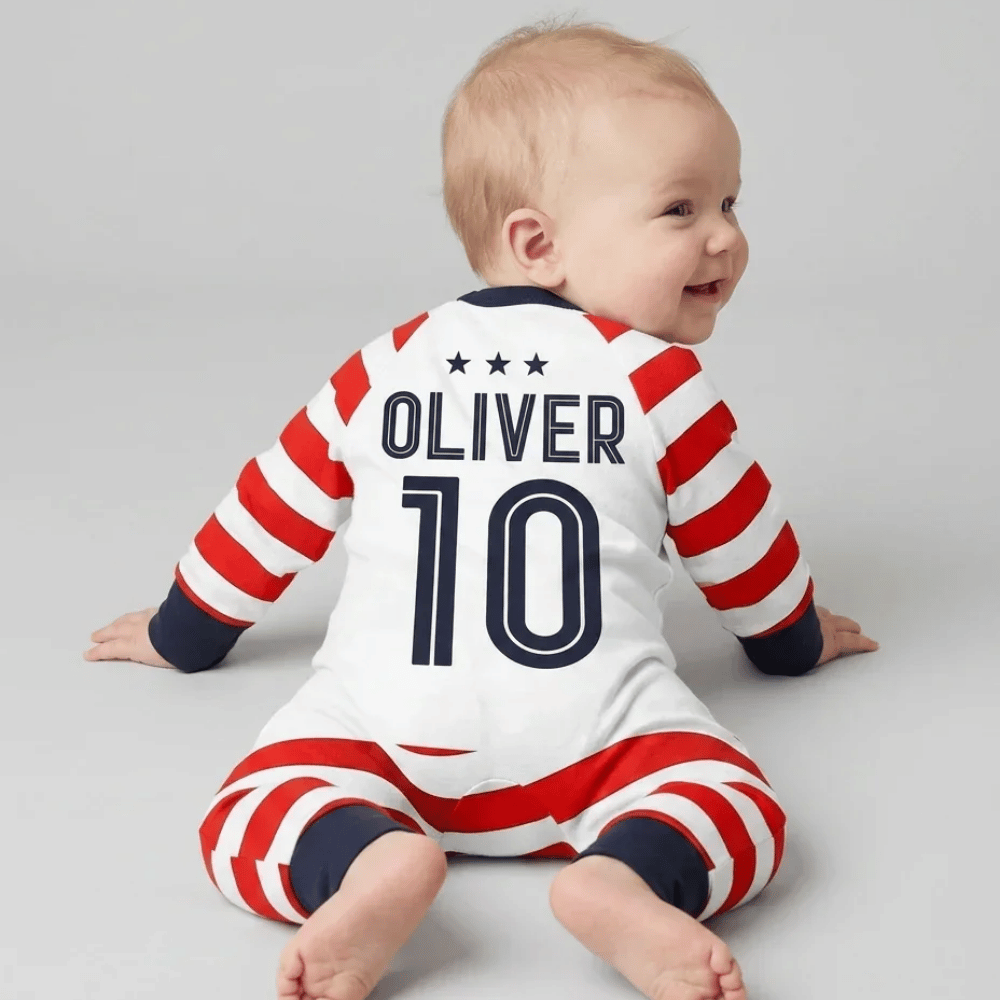 USA Flag Custom Number And Baby Name Convertible Zippy Romper, Custom USA Baby Romper Convertible BB0951