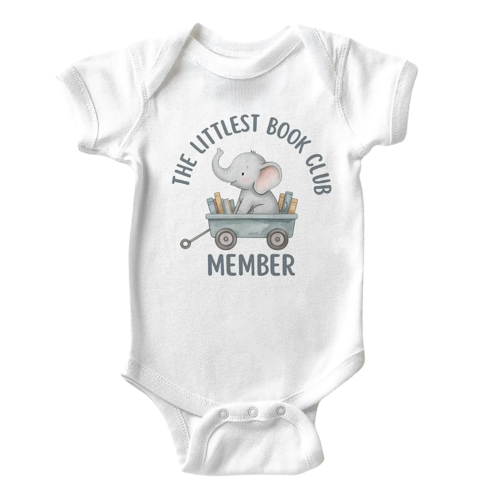 The Littlest Book Club Member Baby Elephant Bodysuit, Book Lover Bodysuit For Baby BB0141