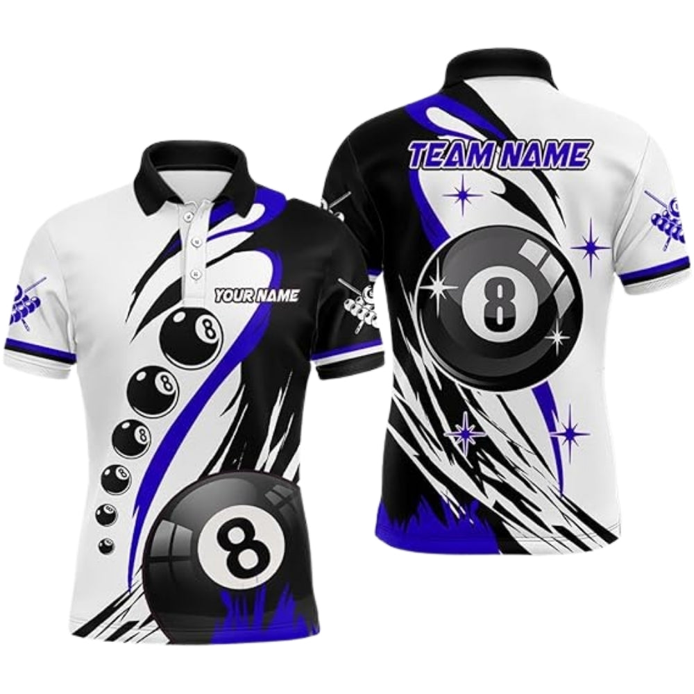 Custom Team White And Red 8 Ball Billiard Polo Shirt Mens, Custom Pool Billiard Team Shirt BIZ0017