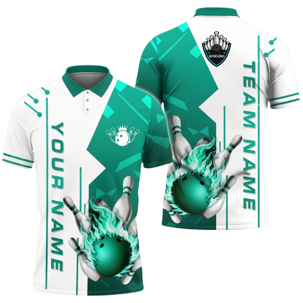 Custom Flame Ball Bowling Mens Polo Shirt Purple And White, Custom Flame Bowling Shirt Team BZ0695