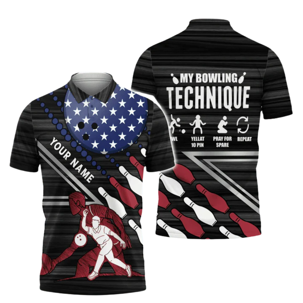 Custom My Bowling Technique Men's Bowling Polo Shirt, Custom Funny Bowling Shirt With Name BZ0708