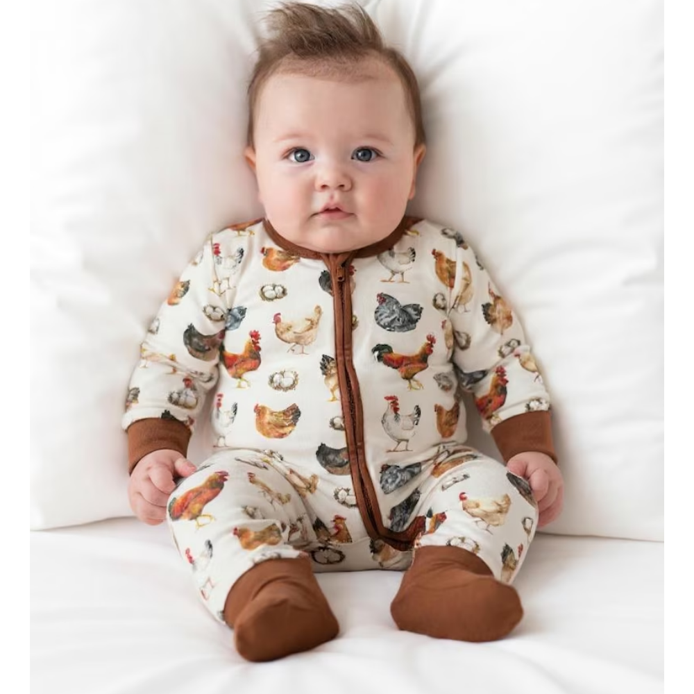Chicken Baby Romper With Convertible Zipper, Chicken Lover Baby Romper Convertible BB0331