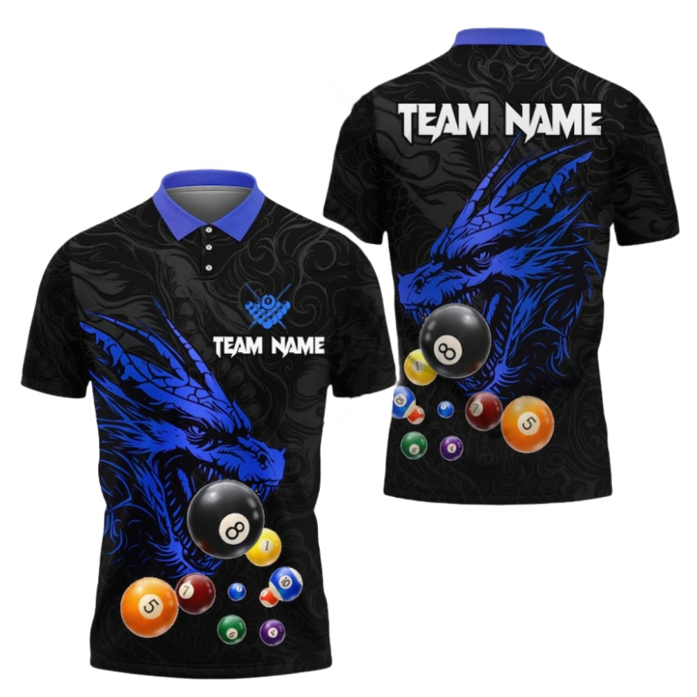 Custom Dragon Black And Yellow Billiard Men Polo Shirt, Custom Dragon Billiard Shirts For Team BIE0028