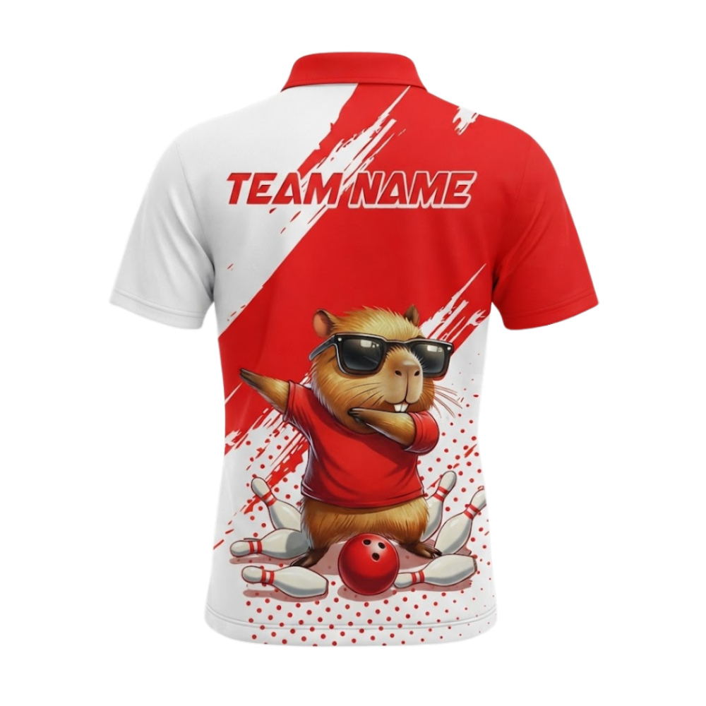 Funny Squirrel Custom Red White Bowling Polo Shirt For Men, Custom Squirrel Bowling Team Shirts BZ0977