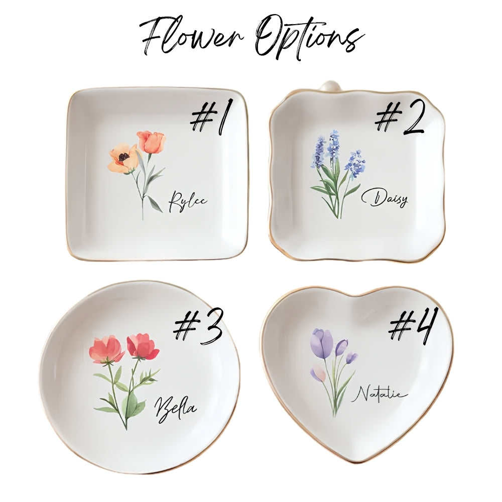 Personalized Flower Bridesmaid Ring Dish, Custom Floral Jewelry Dish For Maid of Honor WD0181