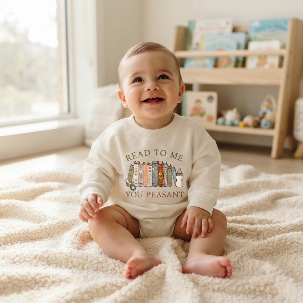 Read To Me You Peasant Baby Romper Sweatshirt, Funny Bookish Romper Sweatshirt Baby BB0881