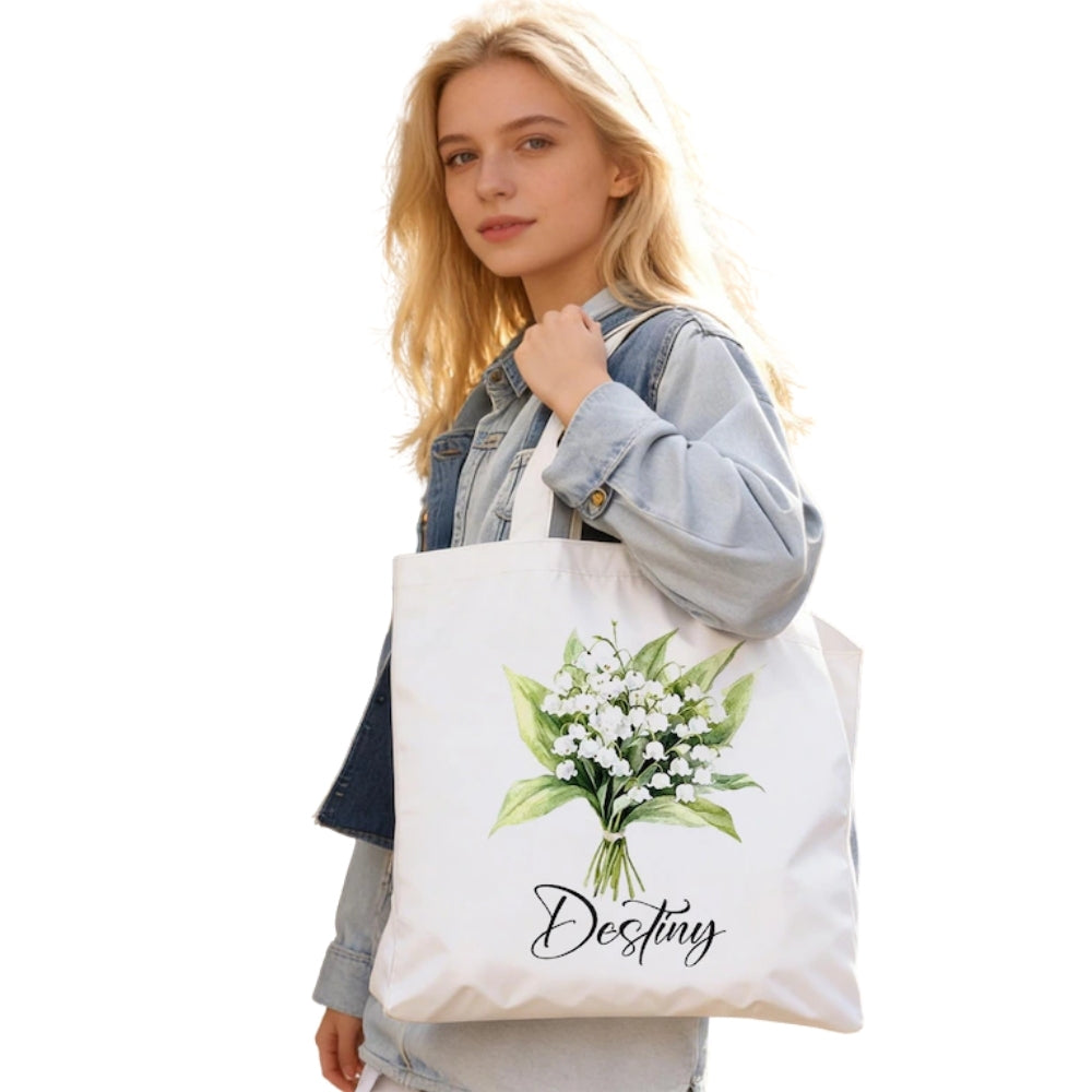 Custom Bridesmaid Birth Month Flower Canvas Tote Bag, Custom Wedding Bag For Bridesmaid WD0437