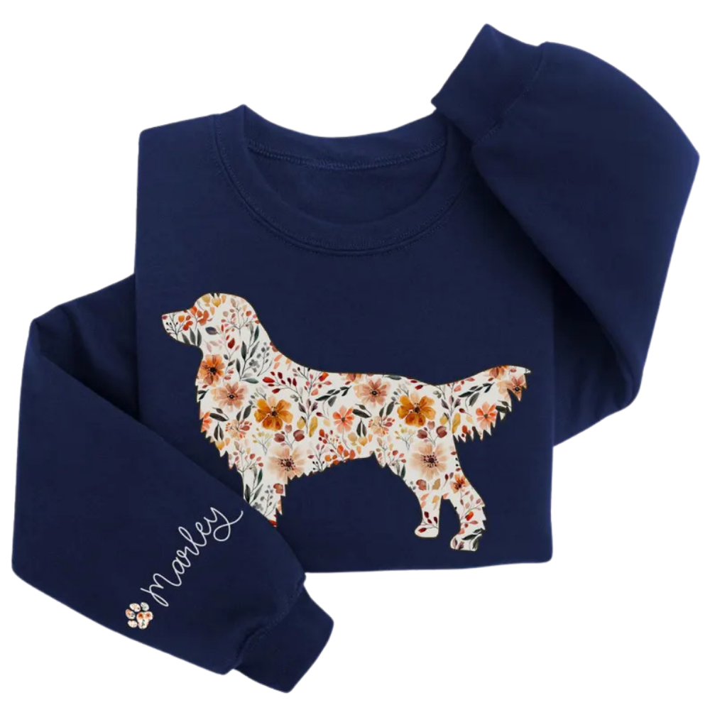 Custom Golden Retriever Floral Sweatshirt For Mom, Personalized Golden Dog Sweatshirt 2D1004
