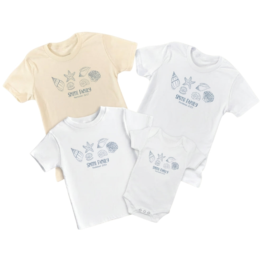 Custom Seashells Matching Family Beach Vacation T Shirts, Custom Family Beach Trip Shirts ET0139