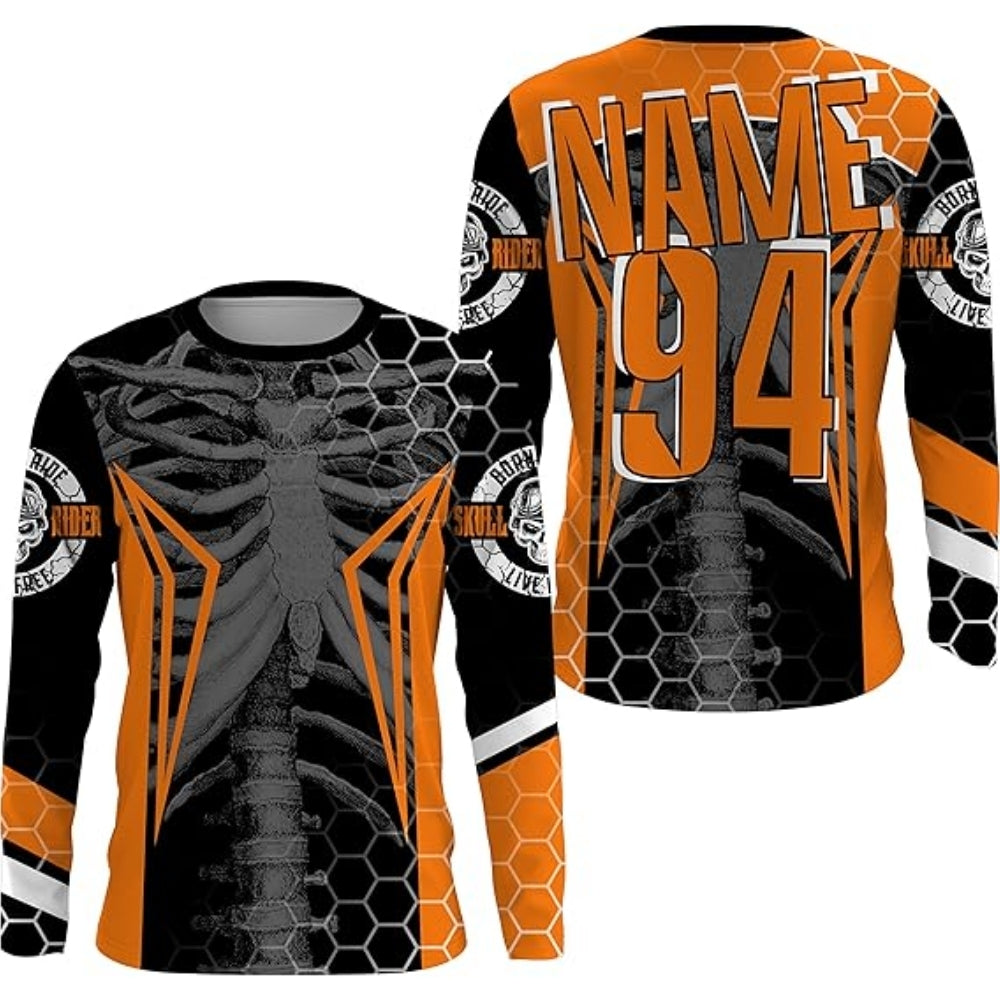 Custom Men's Skeleton Black And Green Dirt Bike Shirt For Men, Custom Skeleton Motocross Racing Jerseys MZ0016