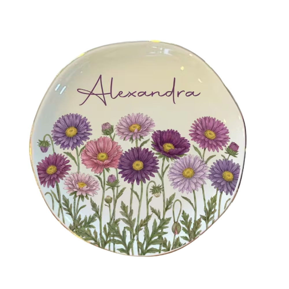 Custom Birth Flower Ring Dish For Bridesmaid, Personalized Birth Month Flower Jewelry Dish For Wedding Bridesmaid WD0182