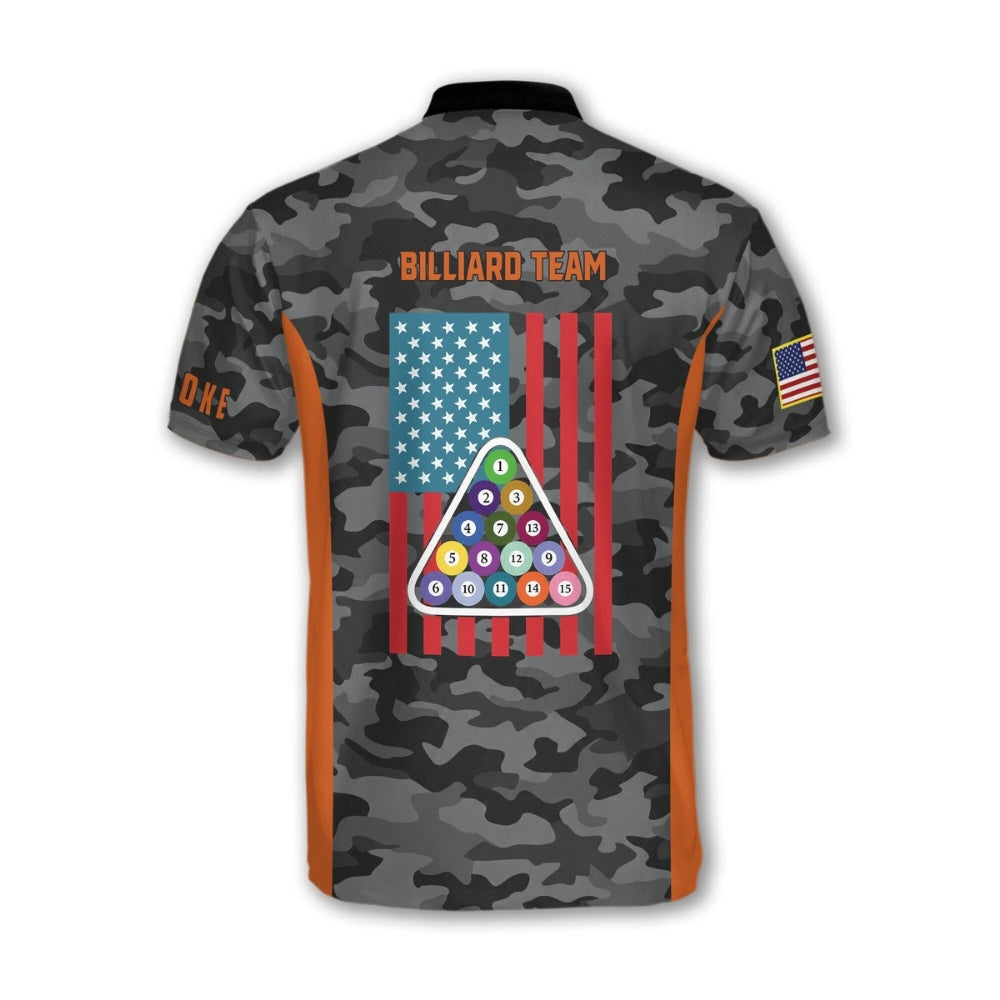 Custom Camo Billiard Jersey For Mens, Custom Camo American Flag Billiard Team Shirts BIZ0217