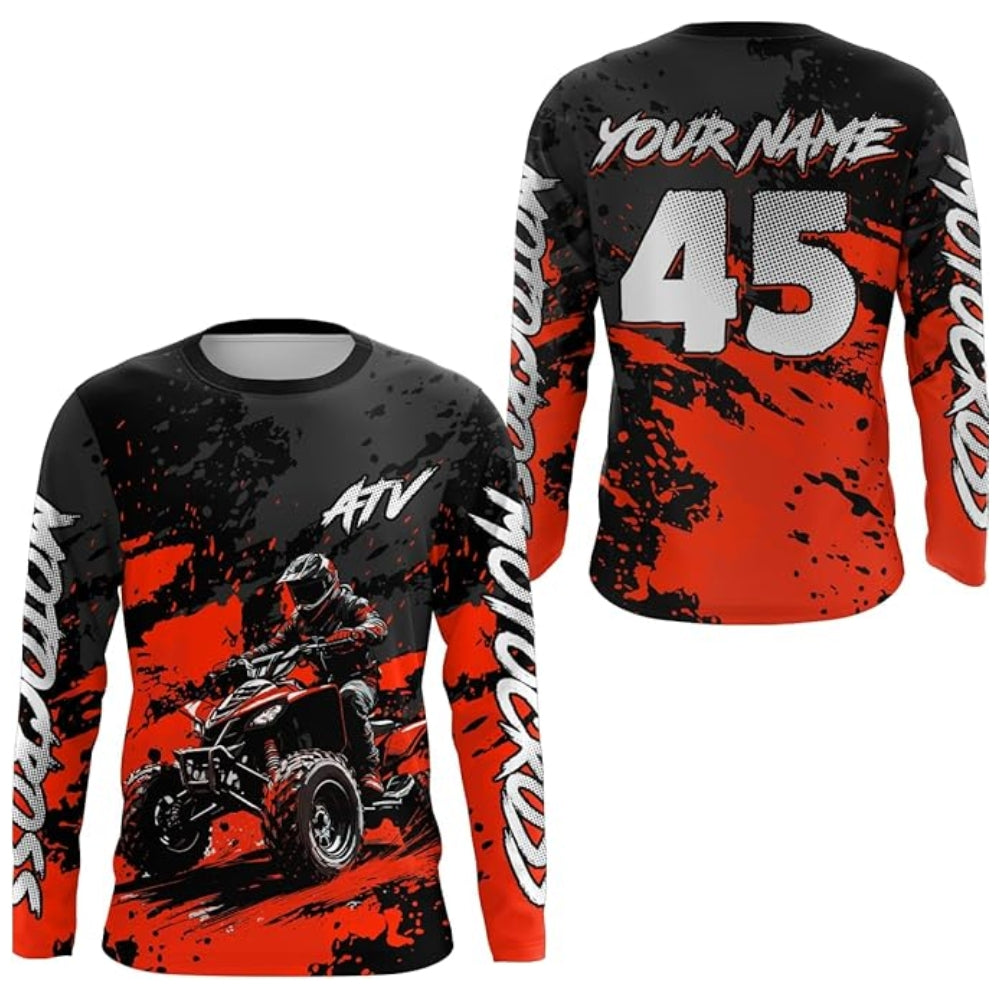 Custom ATV Racing Motocross Long Sleeve Jersey For Men, Custom Black And Cyan ATV Shirts MZ0099