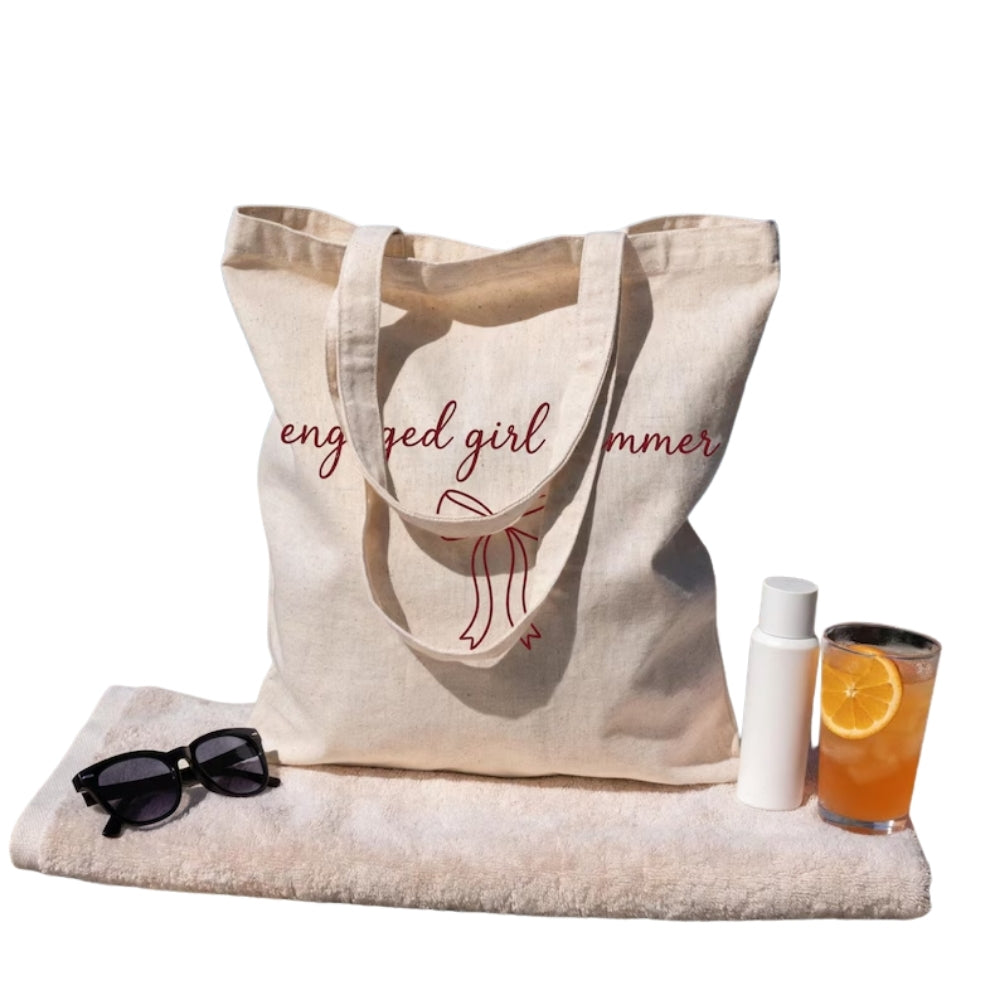 Engaged Girl Summer Canvas Tote Bag For Bride, Wedding Engagement Tote Bag WD0435