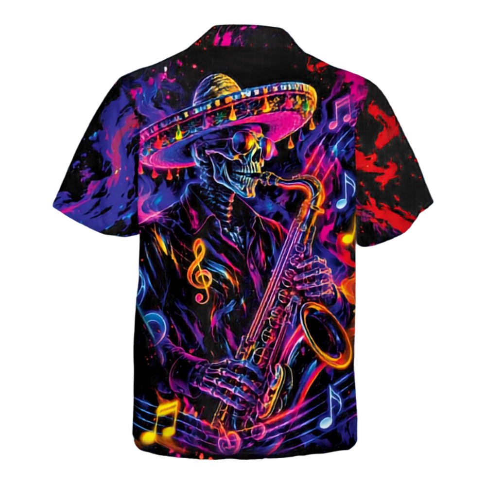 Skeleton Saxophone Neon Men's Hawaiian Shirt, Skull Hawaiian Shirt For Saxophone Player HE0669