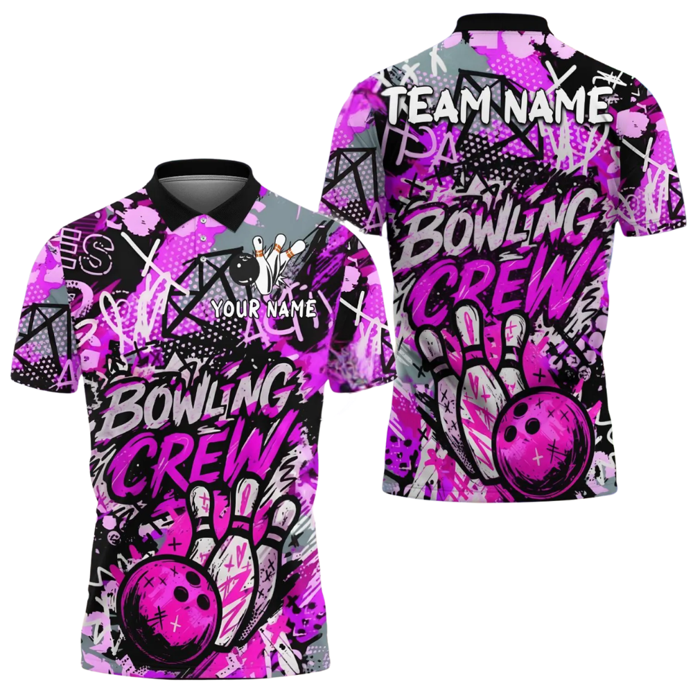 Custom Graffiti Red Bowling Polo Shirt Mens, Custom Team Graffiti Bowling Shirts BE0197