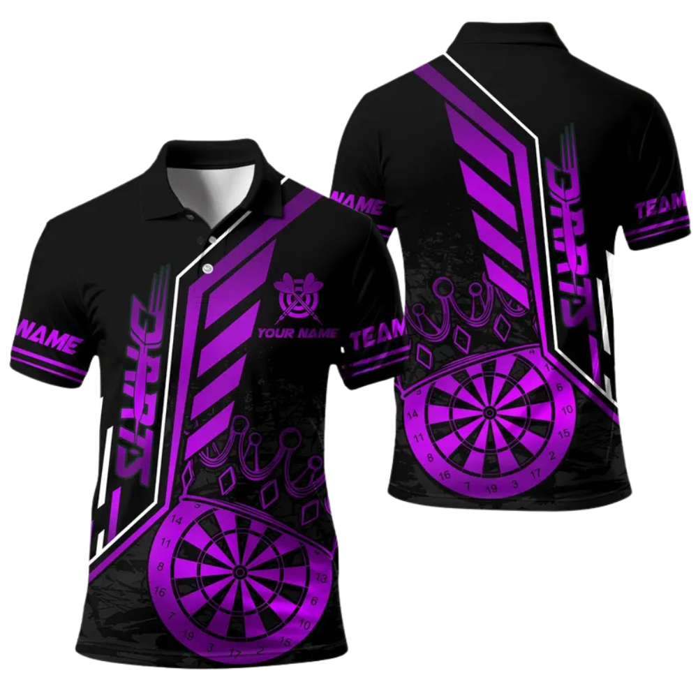 Custom Black And Gold King Dartboard Darts Polo Team Shirts For Men, Custom Darts Shirts DE0042