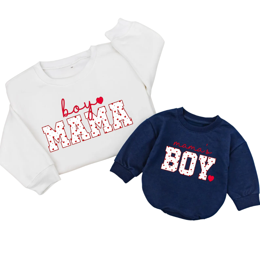 Boy Mama And Mama's Boy Red Heart Sweatshirt Matching, Mother And Mom Matching Sweatshirt Valentine ET1639
