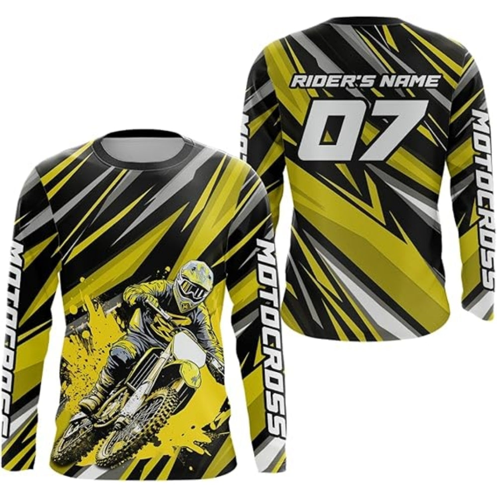 Custom Name And Number Long Sleeve Motocross Jersey For Men, Black And Green Custom Motocross Racing Jerseys MZ0017