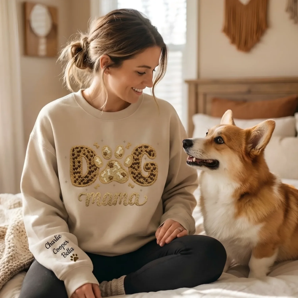 Personalized Dog Mama Sweatshirt With Dog Name, Custom Dog Lover Sweatshirt For Women 2D1007