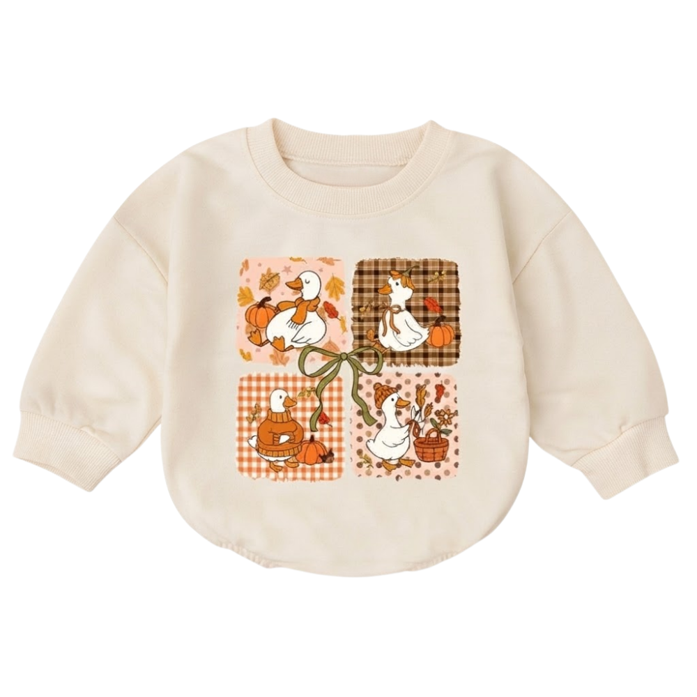 Goose Pumpkin Baby Romper Sweatshirt, Autumn Goose Romper Sweatshirt Baby BB0883