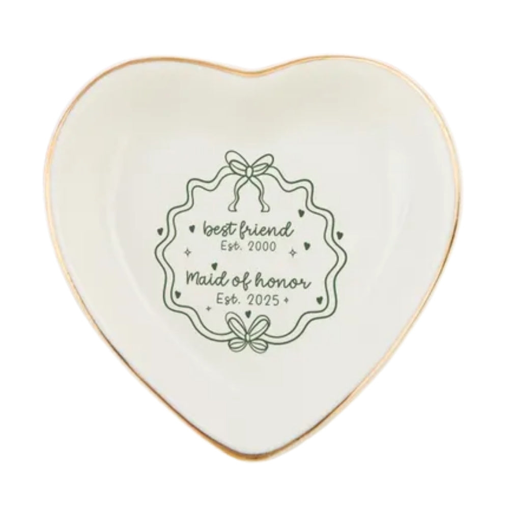 Best Friend Maid Of Honor Custom Year Wedding Ring Dish, Custom Bridesmaid Jewelry Dish For Best Friends WD0183