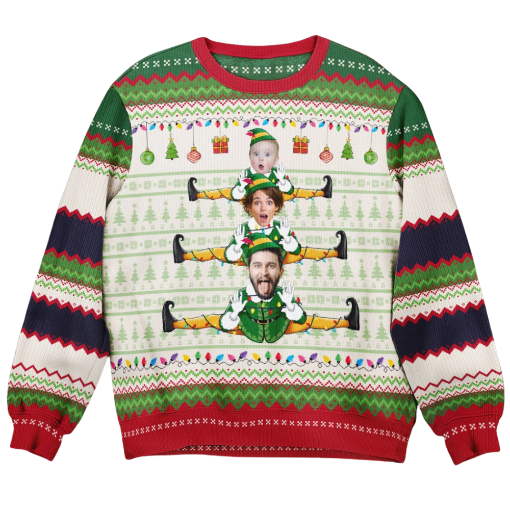 Custom Faces Elf Funny Ugly Christmas Sweatshirt, Custom Funny Christmas Sweatshirt For Family 2D1073