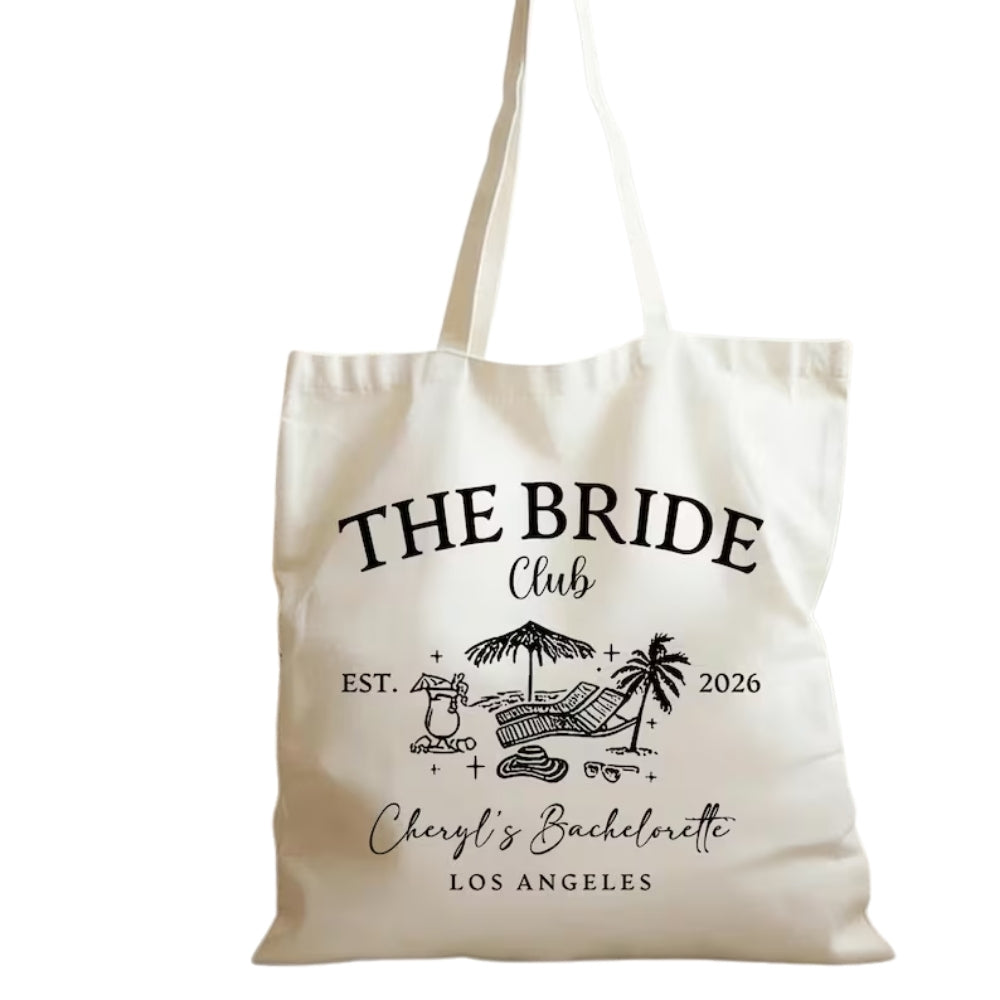 The Bride Club Custom Bachelorette Canvas Tote Bag. Custom Bachelorette Welcome Bag WD0436
