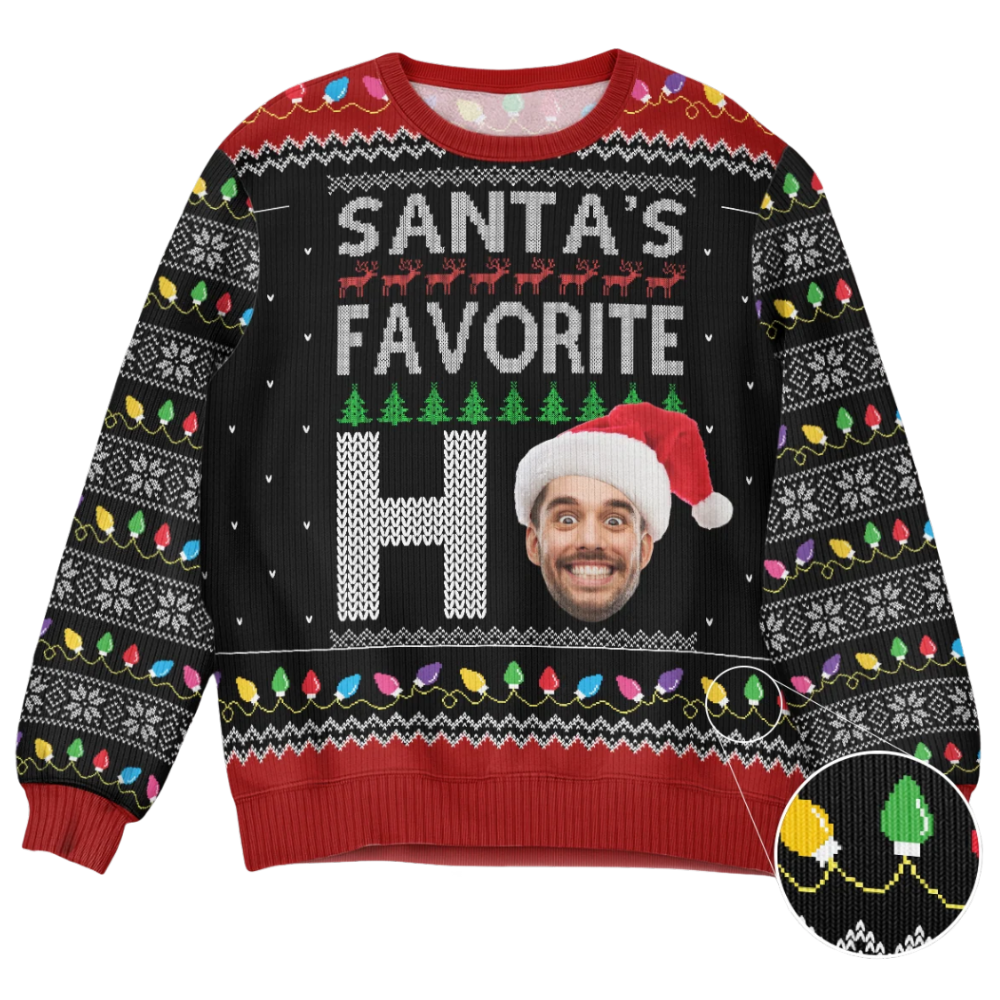 Santa's Favorite Ho Custom Face Ugly Christmas Sweatshirt, Custom Funny Photo Christmas Sweater 2D1075