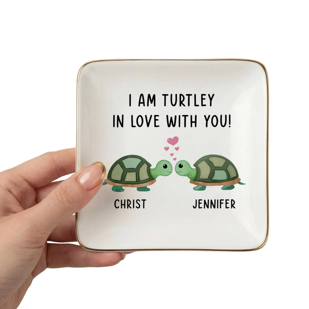 I Am Turtley In Love With You Custom Turtle Couple Jewelry Dish, Custom Turtle Wedding Ring Dish WD0469