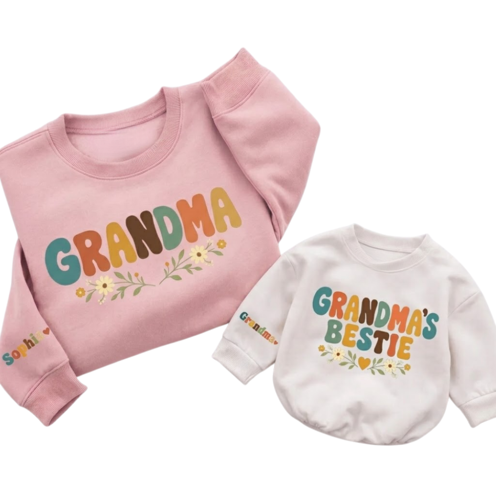 Personalized Grandma And Grandma's Bestie Matching Sweatshirt, Custom Grandmother And Baby Sweater Matching ET1672