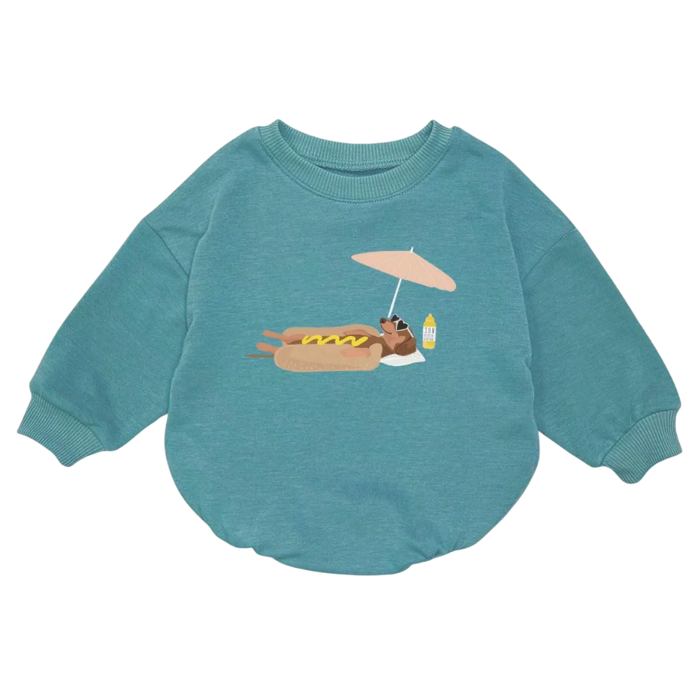 Dachshund Hot Dog Baby Romper Sweatshirt, Dachshund Baby Romper Sweatshirt BB0024