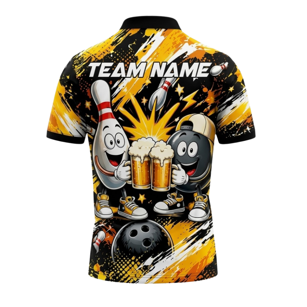 Custom Beer Funny Ball Bowling Mens Polo Shirt, Custom Beer Team Bowling Shirts BZ1068