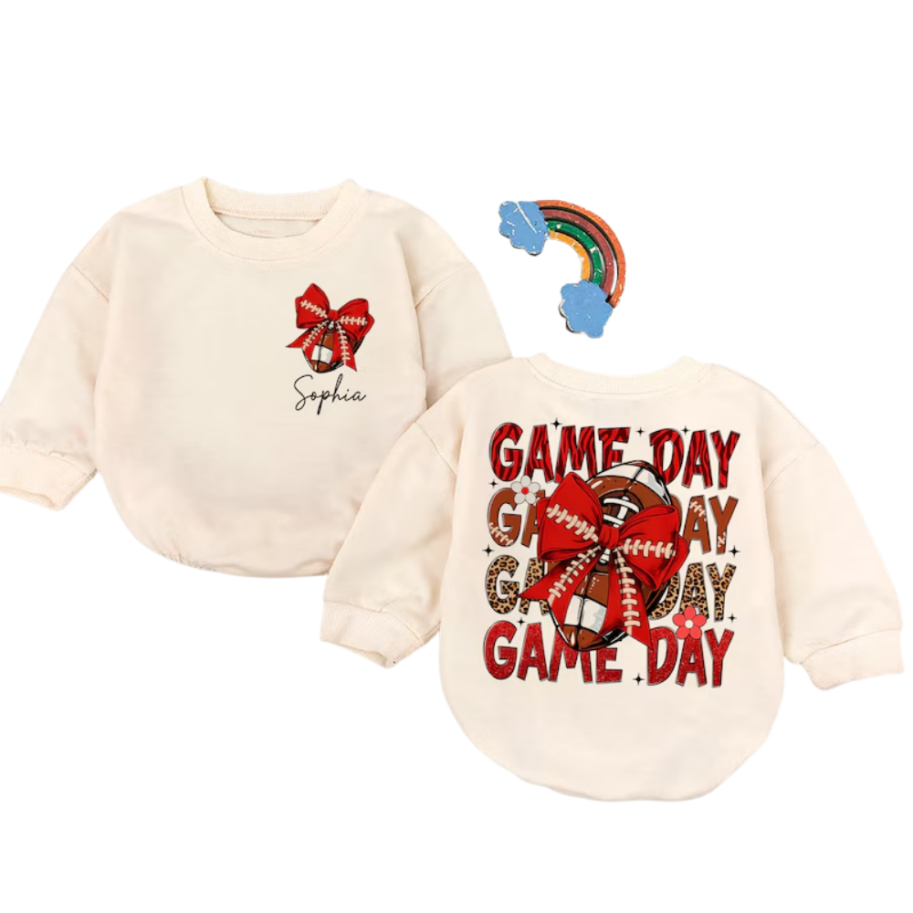 Personalized Football Game Day Baby Romper Sweatshirt, Custom Football Romper Baby Sweatshirt BB0467