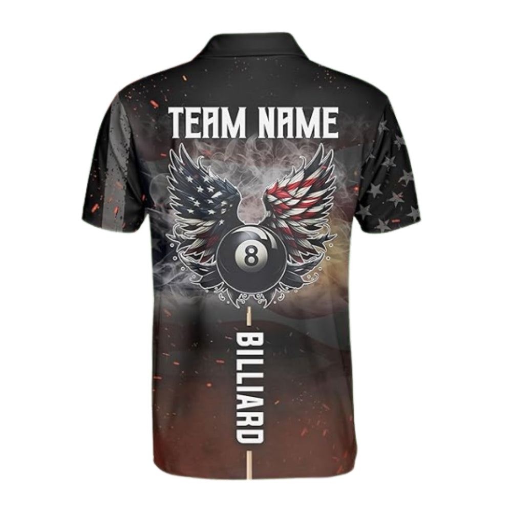 Custom American Eagle Flag 8 Ball Billiard Men's Polo Shirt, Custom Patriotic Billiard Shirts Team BIZ0257