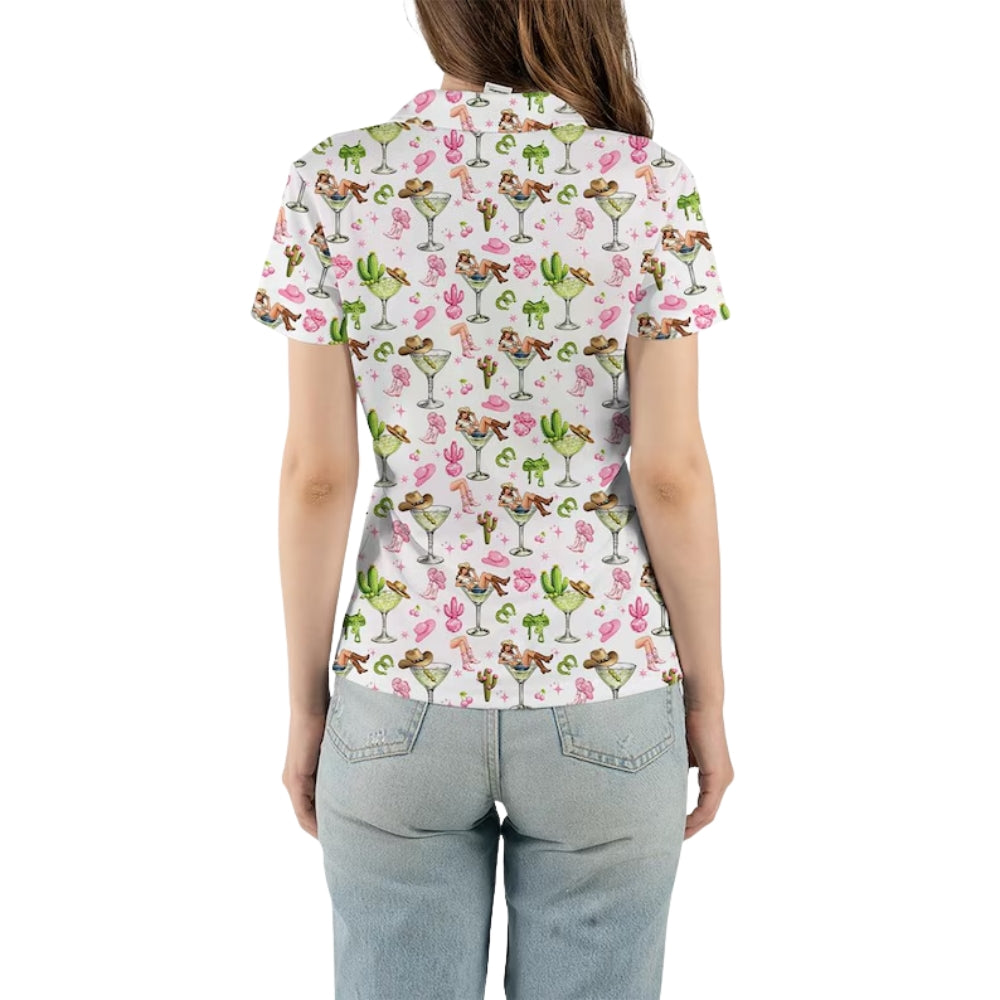 Margarita Cactus Cowgirl Golf Polo Shirt, Western Cocktail Golf Shirts For Ladies GE0324