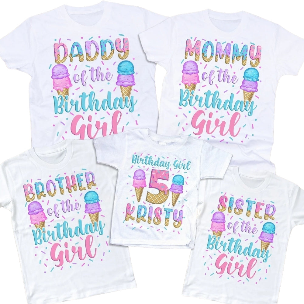 Custom Ice Cream Birthday Girl Matching Family T Shirts, Personalized Ice Cream Matching Birthday Shirts For Family ET0435