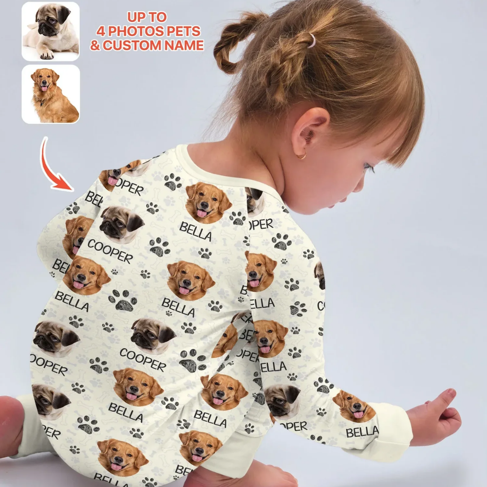Custom Dog Faces Baby Convertible Zippy Romper, Custom Pet Photo Baby Romper Convertible BB0888