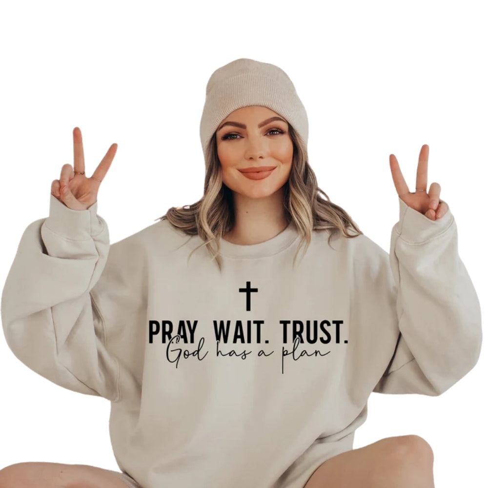 Pray Wait Trust God Has A Plan Sweatshirt, Faith Christian Sweatshirt 2D0283