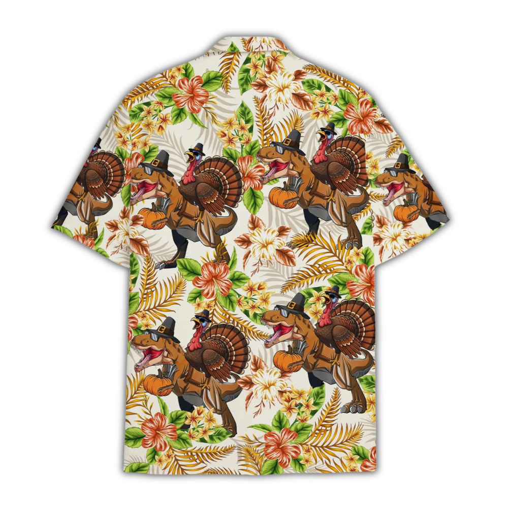 T-Rex Turkey Hawaiian Shirt For Men, Dinosaur Thanksgiving Hawaiian Shirt HE0914