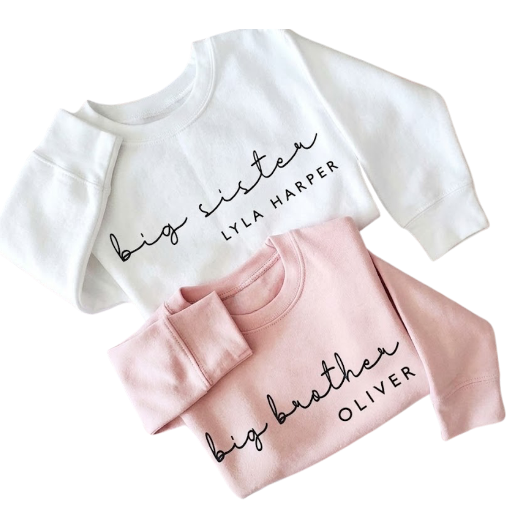 Big Sister Big Brother Custom Name Matching Sweatshirt, Personalized Baby Announcement Sibling Sweatshirt ET1408
