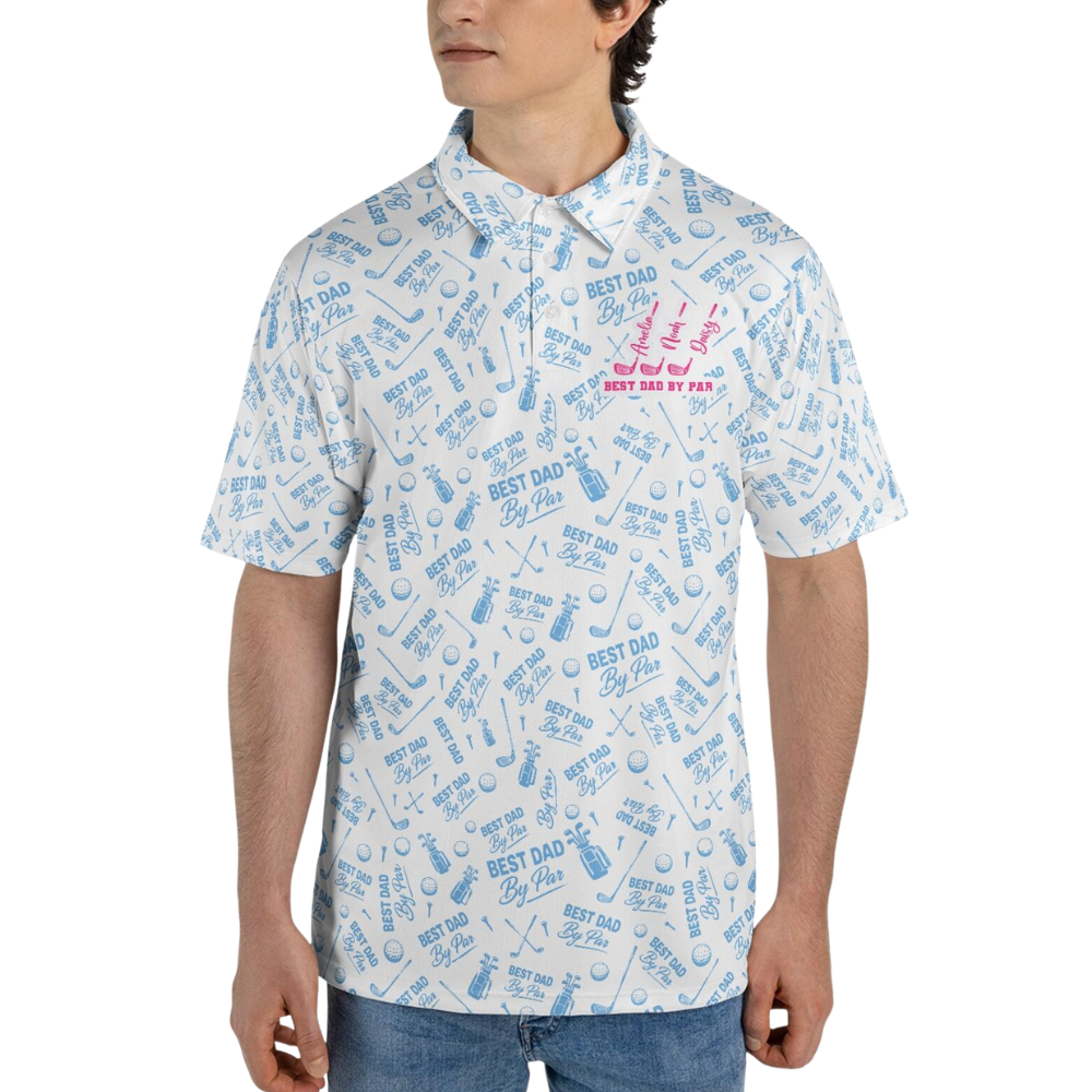 Custom Kid Names Men's Best Dad By Par Golf Polo Shirt, Custom Father Day Golf Shirt GE0506