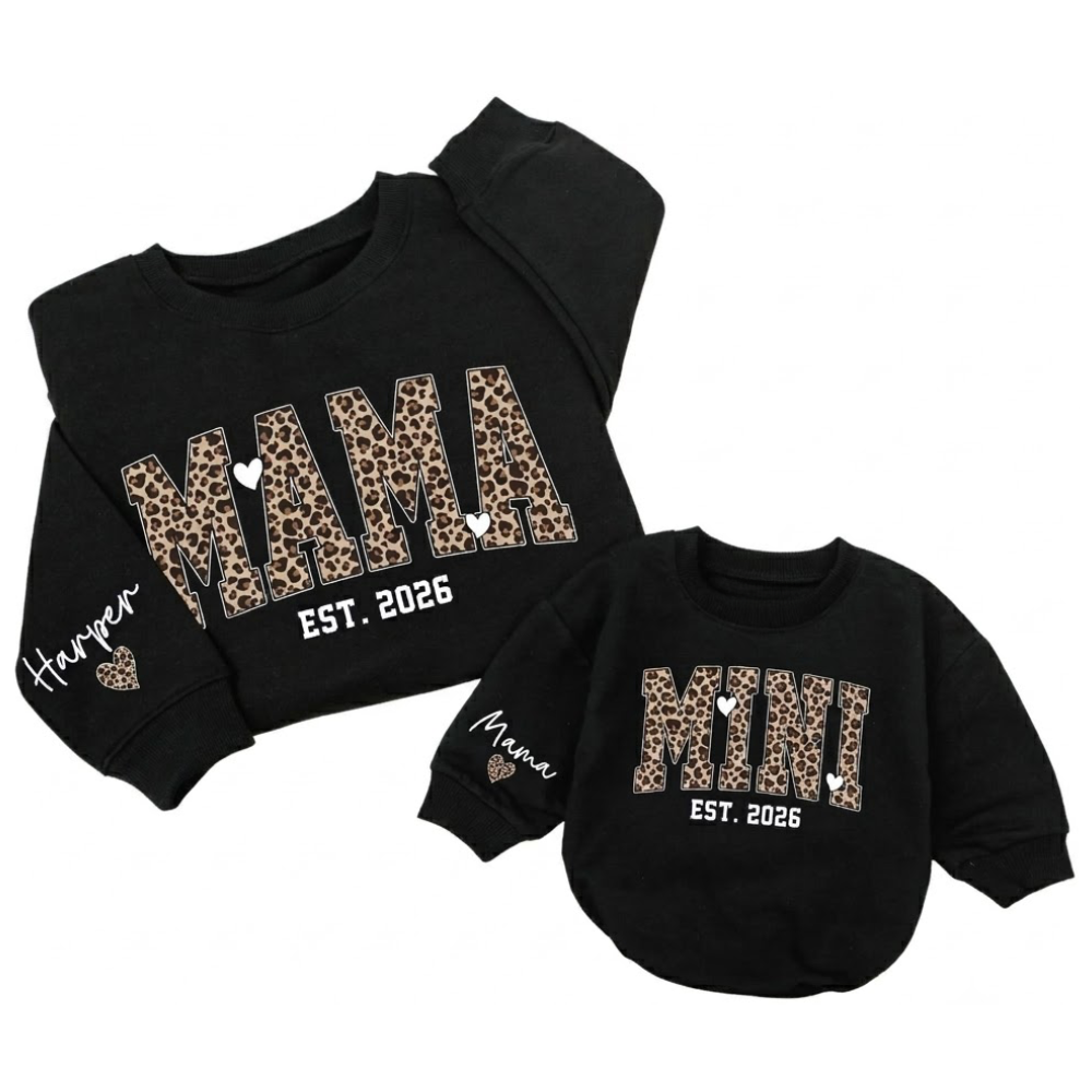 Custom Mama And Mini Leopard Matching Sweatshirt, Personalized Mommy And Me Leopard Sweater ET1687