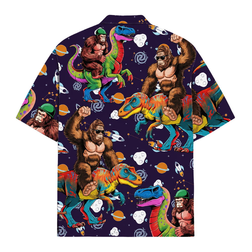 Bigfoot Riding Dinosaur Hawaiian Shirt For Men, Bigfoot Hawaiian Shirts HE0557