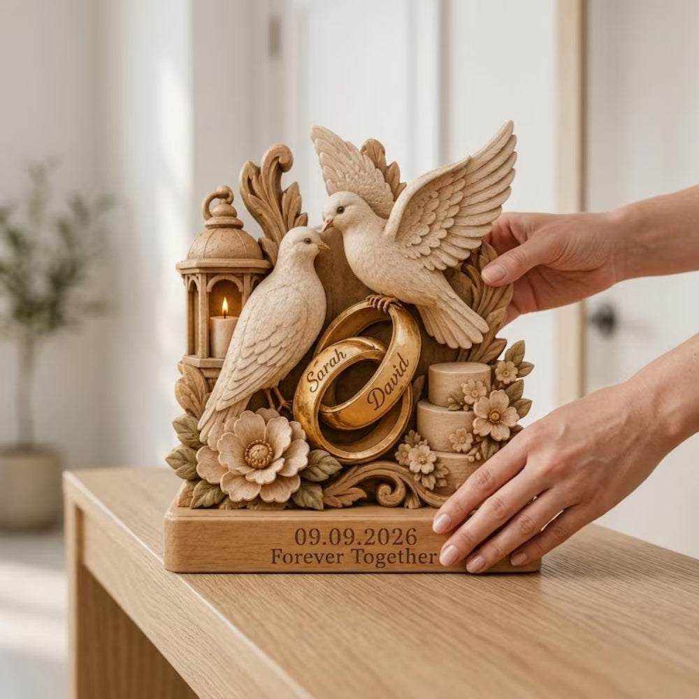 Custom Dove Couple Wedding Layer Wooden Plaque, Custom Dove Wedding Keepsake Wooden Block For Couple WD0887