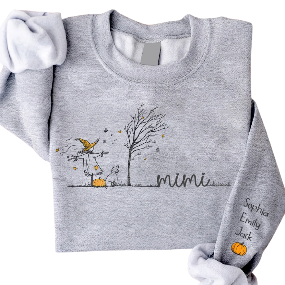 Personalized Mimi Pumpkin Fall Sweatshirt With Kids Names, Custom Fall Sweatshirt For Grandmother 2D1015