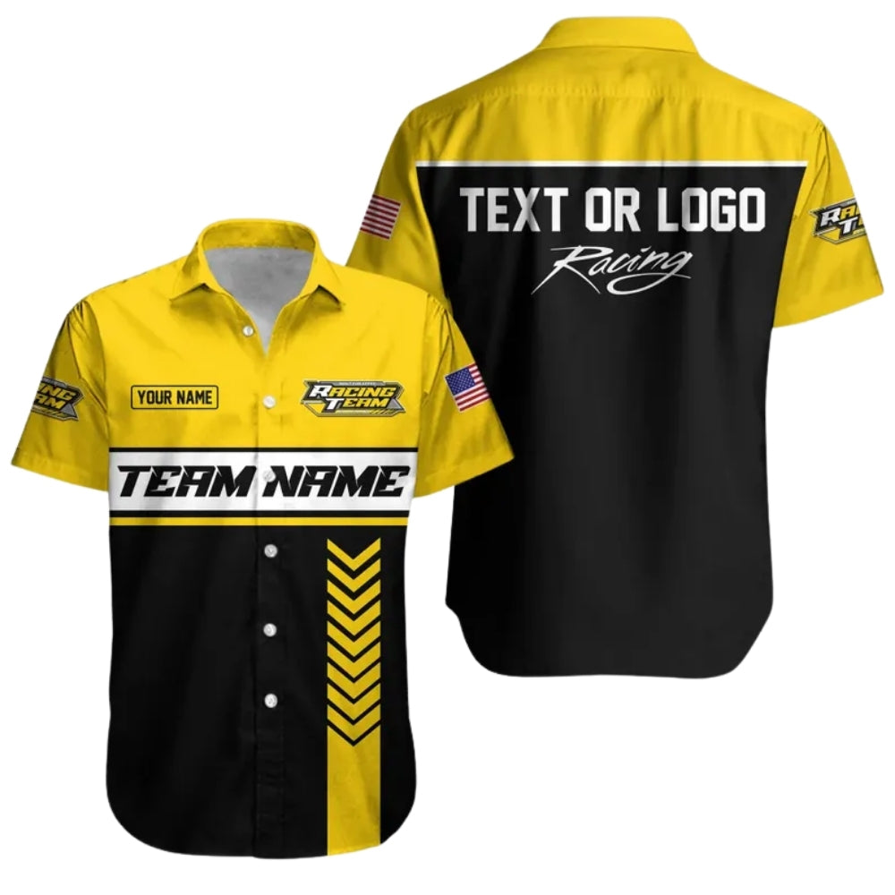 Custom Team Racing Car Hawaiian Shirt With Logo, Personalized Race Car Mechanic Uniforms HE0218