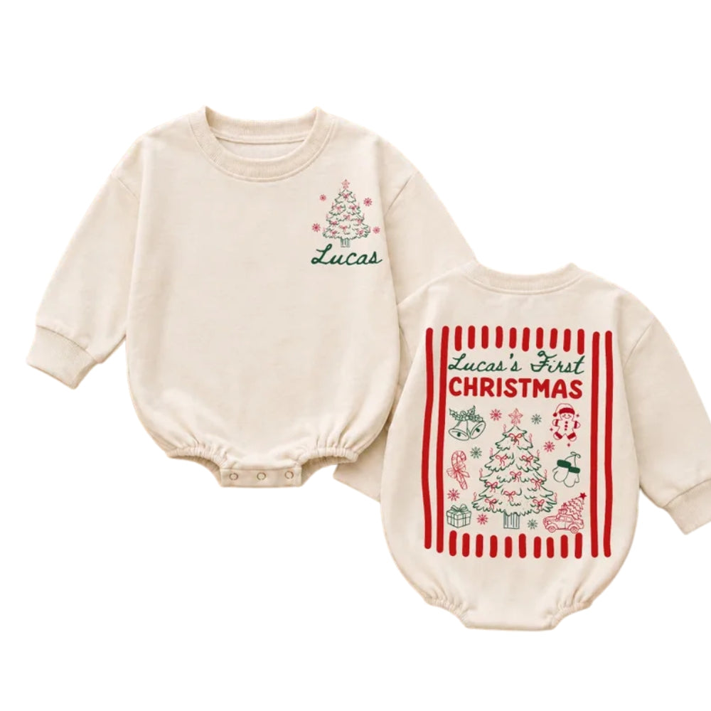 Custom First Christmas Baby Romper Sweatshirt With Name, Custom 1st Christmas Baby Sweater BB0933