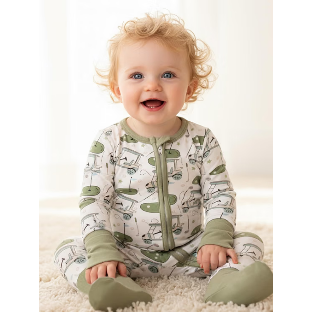 Golf Cart Green Baby Convertible Zippy Romper, Golf Baby Romper Convertible BB0600